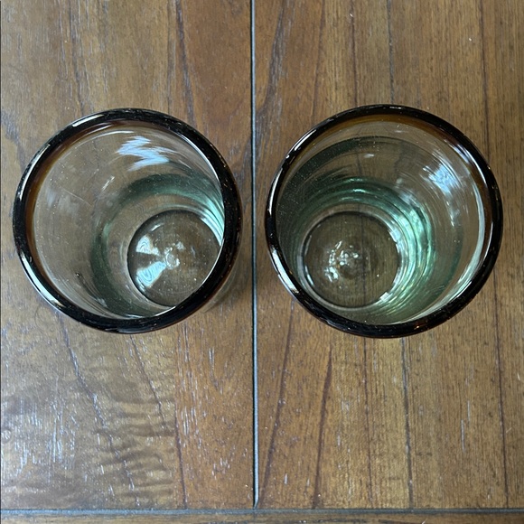 Pair (2) Amber Rim Mexican Hand Blown Recycled Glass 20 ounce Iced Tea Glasses - Picture 2 of 7